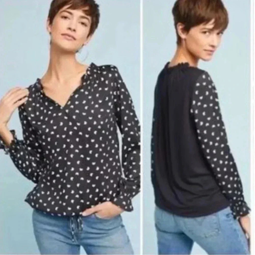 Anthropologie Dolan Left Coast Collection NWT Moon Print Black Blouse Size Small